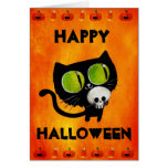 Black Halloween Cat with Skull Card
