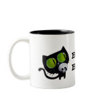 Black Halloween Cat with Skull -custom text- mugs