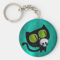 Black Halloween Cat with Skull keychains