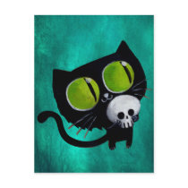 Black Halloween Cat with Skull Post Card
