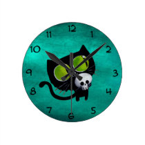 Black Halloween Cat with Skull wall clocks