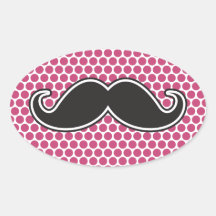 Black handlebar moustache fuchsia polka dot patter oval stickers