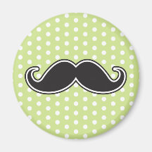 Black handlebar moustache on lime green polka dots magnets