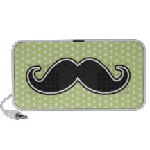 Black handlebar moustache on lime green polka dots iPhone speakers