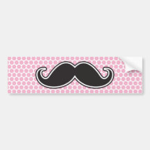 Black handlebar moustache on pink polka dot patter bumper stickers