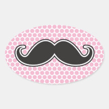 Black handlebar moustache on pink polka dot patter stickers