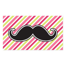 Black handlebar moustache pink lime green stripes business cards