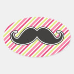 Black handlebar moustache pink lime green stripes stickers