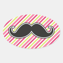 Black handlebar moustache pink lime green stripes stickers