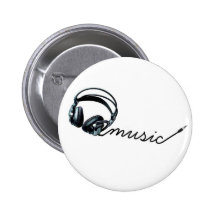 black headphones pinback button