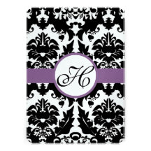 Black Heart Damask Grape Trim Wedding Invitation
