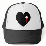 black heart with a bullet hole bleeding mesh hats