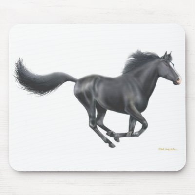 Black Horse Galloping Mousepad by twopurringcats