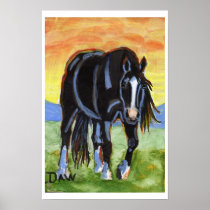 Black Horse in the Sunset Print