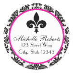 Black &Hot Pink Damask Fleur De Lys Address Label stickers