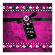 Black Hot Pink Girls Birthday Party Personalised Announcement