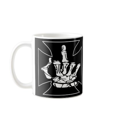 Black Iron Cross Middle Finger Coffee Mug by WhiteTiger_LLC
