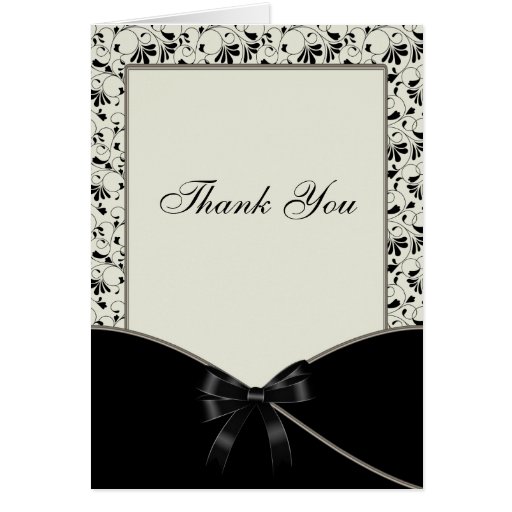 Black Ivory Cream DamaskThank You Card