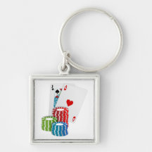 Black Jack Cards With Poker Chips Keychain