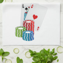 Black Jack Cards With Poker Chips Kitchen Towel