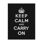 Black Keep Calm And Carry On Postcards