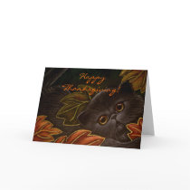 BLACK KITTEN CAT THANKSGIVING Card