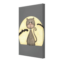 Black Kitty w/ Bats Stretched Canvas Print