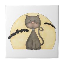 Black Kitty w/ Bats Tile