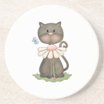 Black Kitty w/ Flower Coaster