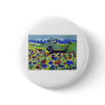 Black lab amongst poppies pinback button