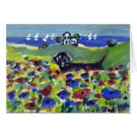 Black lab amongst poppies cards