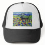 Black lab amongst poppies mesh hat