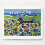 Black lab amongst poppies mousepads