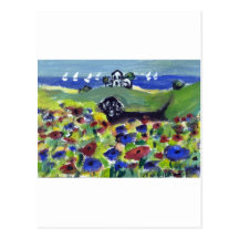 Black lab amongst poppies postcard
