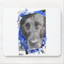 Black lab mix head with blue tinsel mousepad