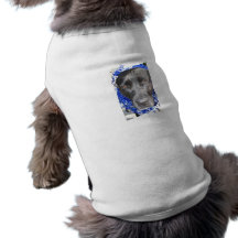 Black lab mix head with blue tinsel pet tshirt