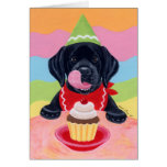 Black Lab Puppy Birthday Cupcake Painting Greeting Card