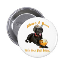 Black Lab  Shares A Beer Pinback Button