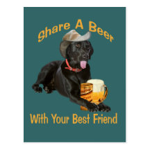 Black Lab  Shares A Beer Post Card