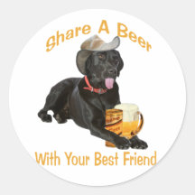 Black Lab  Shares A Beer Round Sticker