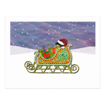 Black Lab Sleigh Christmas Postcard