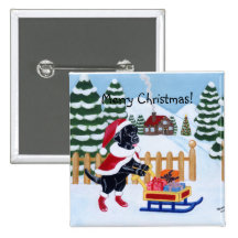 Black Labrador Christmas Santa Button