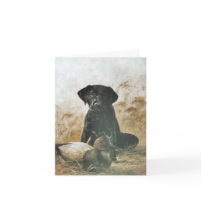 BLACK LABRADOR RETRIEVER DOG & DECOY DUCK ~ CARD by layooper