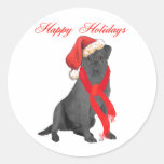 Black Labrador Retriever Holiday Greetings Round Stickers