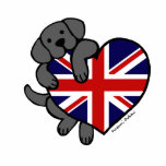 Black Labrador & UK Flag Heart 2 Cartoon photo sculptures