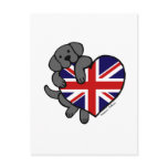 Black Labrador & UK Flag Heart 2 Cartoon Postcard