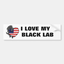 Black Labrador & US Flag Heart 2 Cartoon Bumper Stickers
