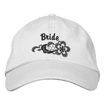 Black Lace Wedding - Bride Hat Embroidered Baseball Cap by WedThreads