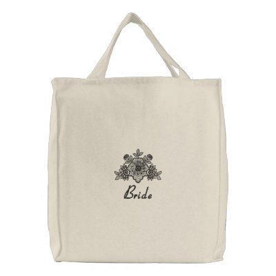 Black Lace Wedding - Bride Tote Canvas Bags by WedThreads