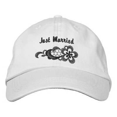 Black Lace Wedding - Just Married Hat Embroidered Hats by WedThreads